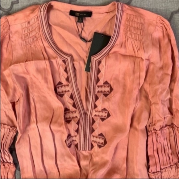 NWT-Chic Bohemian Romance Frye Embroidered Shirred Long Blouson Sleeve Dress - Picture 6 of 16